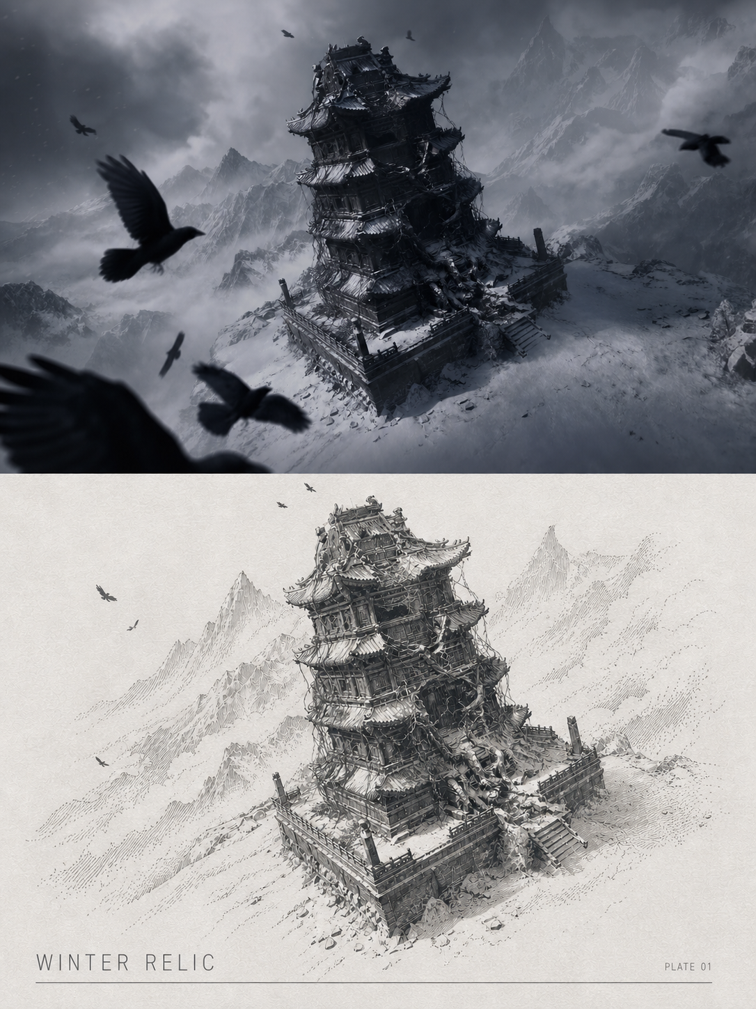 档案蚀刻线描双区海报 2